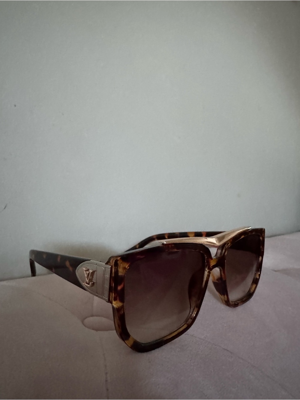 Louis Vuitton Tortoiseshell and Gold Logo Square Sunglasses